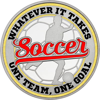 Red "Soccer" with Gold Outer Circular Borders